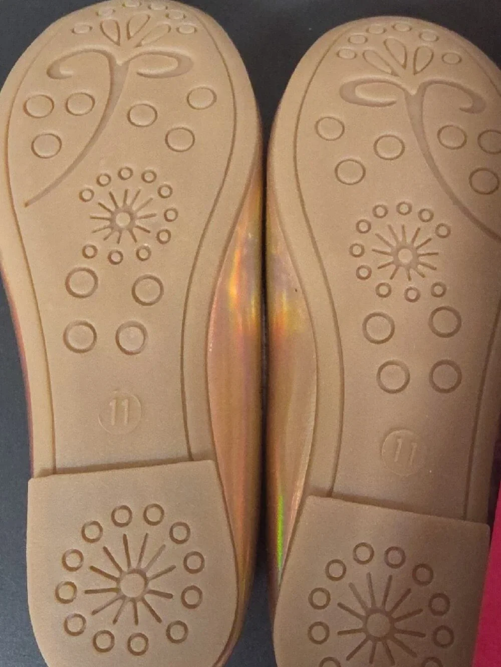 BRAND NEW Kensie Girl Size 11 Rose Gold Iridescent Ballet Flats with Glitter Bow